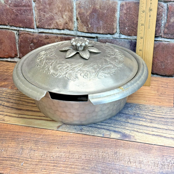 VINTAGE Everlast Forged Aluminum W/LID Floral ROSE Round Serving Casserole Dish - Picture 2 of 6
